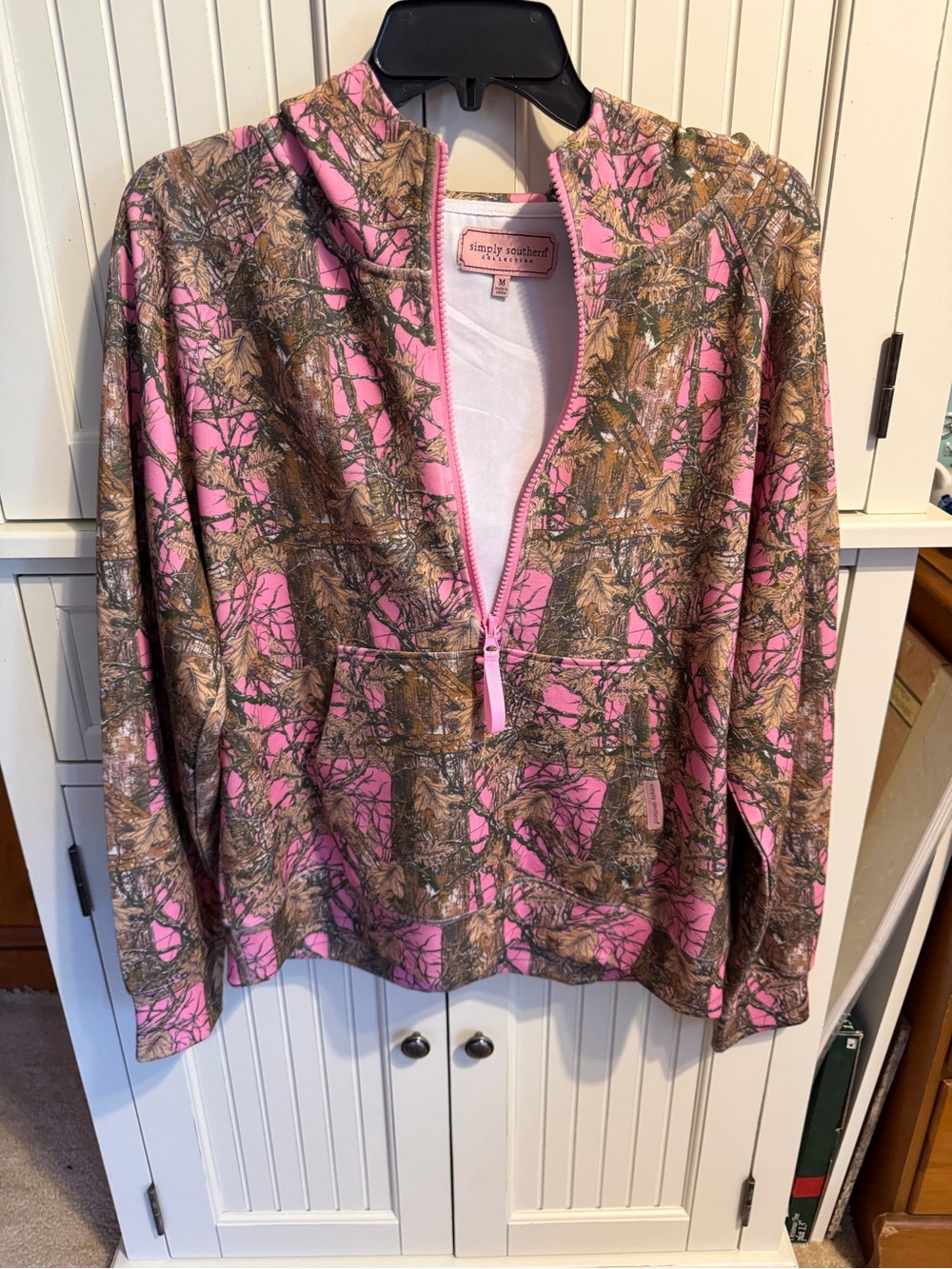 Simply Southern Pink & Brown Camo Quarter-Zip Hoodie